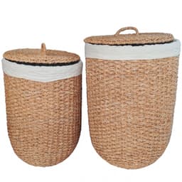 Ronde wasmand met deksel – zeegras – set van 2 – 48 en 70 l – naturel — thumbnail 1