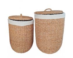 Ronde wasmand met deksel – zeegras – set van 2 – 48 en 70 l – naturel