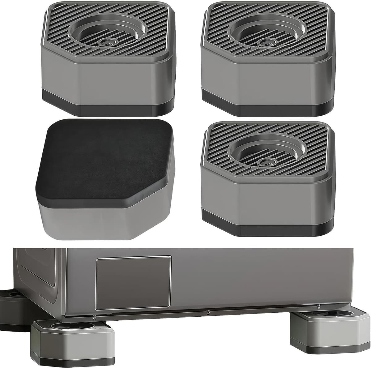 Anti-vibratie voetjes voor wasmachine en droger, rubberen blokken voor geluidsreductie, 9 x 9 x 4.5 cm, trillingsdemping en antislip functie — afbeelding 1