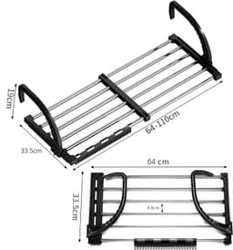 Wasrek Voor Balkon en Balustrade, Aan Het Balkon te Bevestigen Hangend Droogrek, Wandwasrek, Inschuifbaar en Verstelbaar. — thumbnail 1