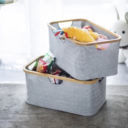 Livora Opvouwbare Wasmand – 40 Liter – Wasmand Kleding – Opbergmand – Grijs Beige – Linnen – Rechthoekig — thumbnail 3