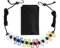 Waslijn, campingwaslijn, 4 meter, intrekbare reiswaslijn met wasknijpers, verstelbare reiswaslijn met 12 clips voor reizen, balkon, vakantie, outdoor, camping