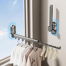 Waslijn met zuignappen, opvouwbare en uitschuifbare waslijn, inklapbare wandwaslijn met 13 haken, metalen hangende ruimtebesparend voor balkon of terras — thumbnail 1