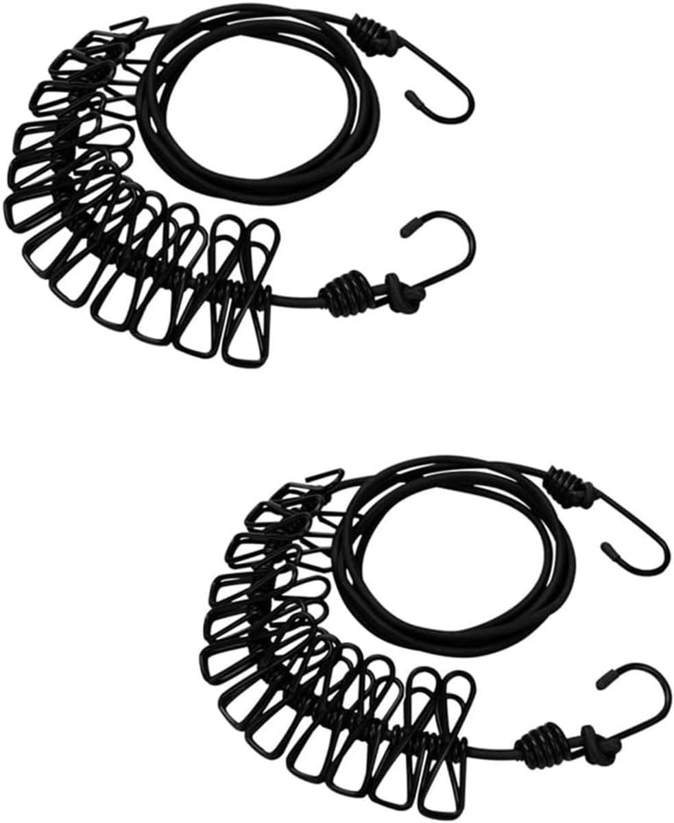 2 stuks, draagbare elastische waslijn, uittrekbaar, reiswaslijn met klemmen, outdoor vakantie, waslijn voor reizen, slaapzaal, campingaccessoires, 185 cm — afbeelding 1