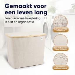 DARI. - Wasmand 3 vakken - Wassorteerder - 205L XXL - met 3 uitneembare zakken - wasmand - beige - knopen — thumbnail 2