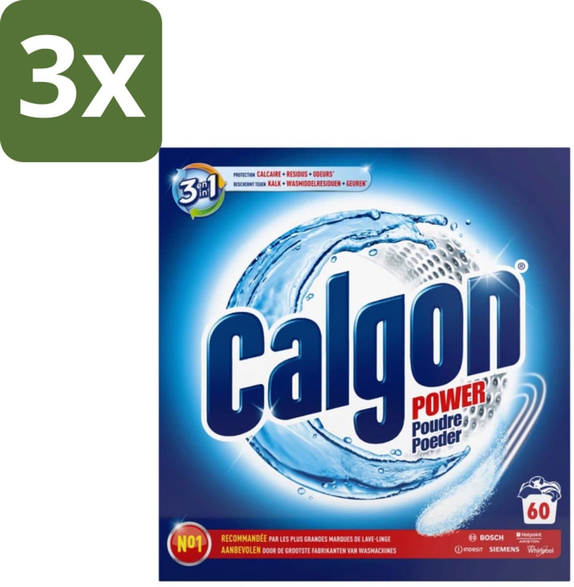 3 x Calgon – Wasmachinereiniger Poeder – 3-in-1 Power Anti-Kalk – 60 doseringen - Wasmachine Reiniger - Anti-kalk Poeder - Kalkpreventie - Machine Geur Verwijderen - 3-in-1 Wasmachine Bescherming — afbeelding 1