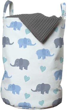 ABAKUHAUS olifantenwaszak, grote dierenhartjes, wasmand met handvatten en trekkoordsluiting voor wasserettes, blauw en blauwgrijs — thumbnail 4
