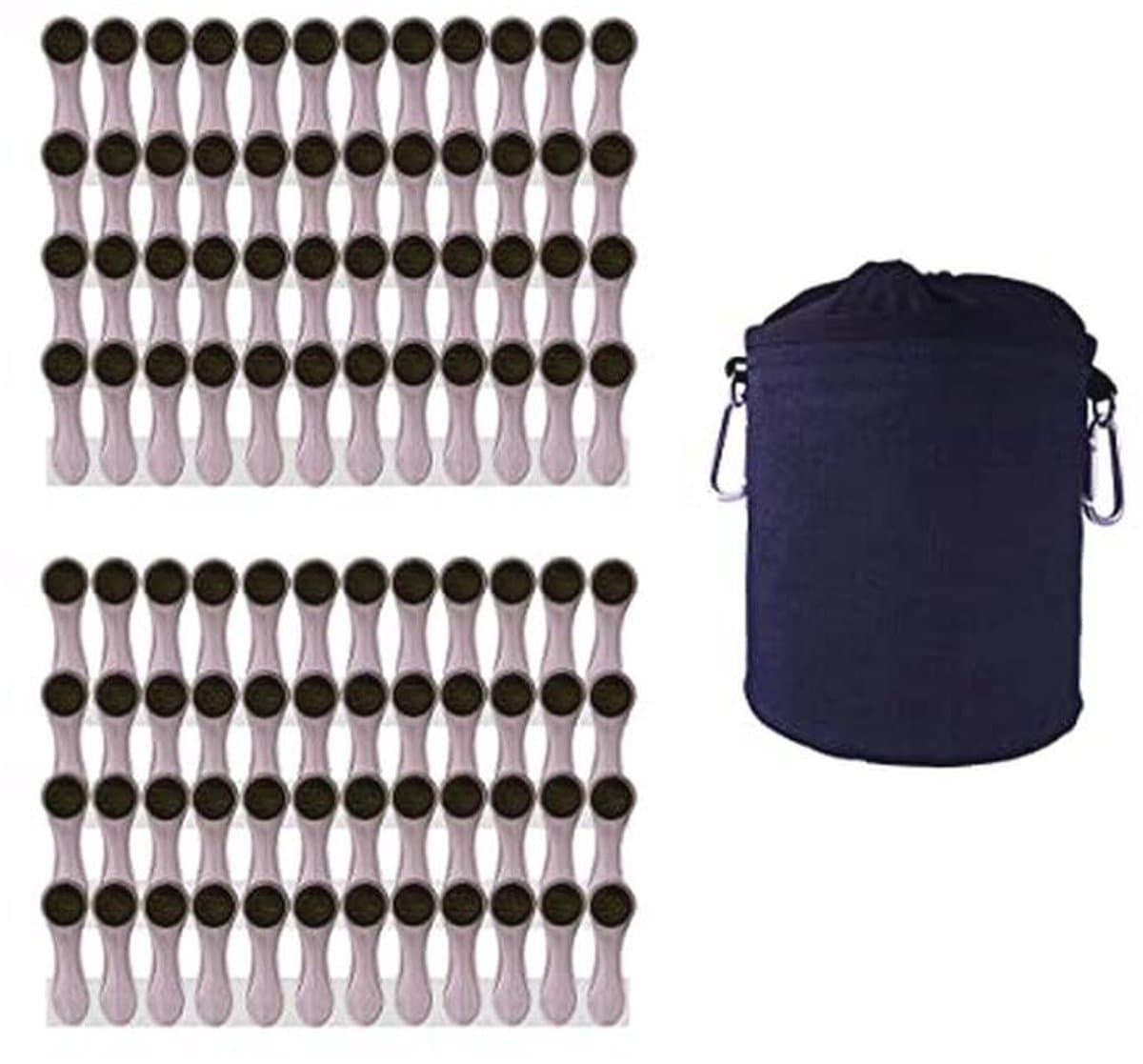 Kledingharingen met Zachte Grip en Kleren Peg Bag - 96 x Zilveren Pinnen, 1 x Zwarte Tas — afbeelding 1