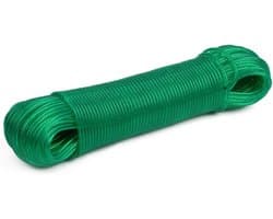 Buitenwaslijn - Kunststof Gecoat - Robuust Stalen Kabel - Scheurbestendig - Huis Tuin Camping - 50m Groen Waslijndraad met stalen kern