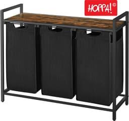 Hoppa! Wasmand - 3 Vakken - Vintage Bruin-Zwart - Inclusief Uitschuifbare Waszakken - 92,5 x 33 x 72 cm (B x D x H) — thumbnail 1