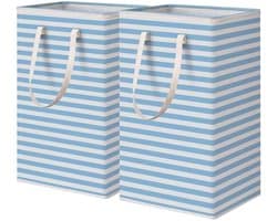 Vrijstaande wasmand - 75 liter - Grote, opvouwbare wasmand - met handvat - blauw - 2-pack