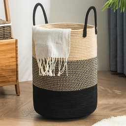 Geweven wasmand met handvat, perfect voor het opbergen van vuile was of speelgoed, 38 cm x 50 cm, beige/zwart. — thumbnail 4