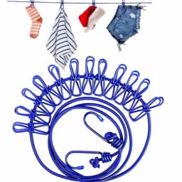 1-delige set Campingwaslijn - Intrekbaar en elastisch ontwerp - Kampeerwaslijn - kampeeraccessoires - Waslijn met clips voor thuisgebruik - Touw 174 cm - Clips 5,5 * 1,8 cm - Geschikt voor kampeertrips en het drogen van kleding thuis - Blauw. — thumbnail 1