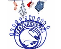1-delige set Campingwaslijn - Intrekbaar en elastisch ontwerp - Kampeerwaslijn - kampeeraccessoires - Waslijn met clips voor thuisgebruik - Touw 174 cm - Clips 5,5 * 1,8 cm - Geschikt voor kampeertrips en het drogen van kleding thuis - Blauw.