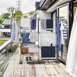 "Verstelbaar 4‑lagen droogrek met opvouwbare vleugels en wieltjes – Groot RVS kledingrek voor binnen en buiten" — thumbnail 3