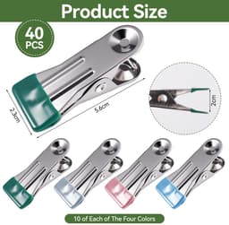 Unyqoos® Set van 40 kleurrijke roestvrijstalen wasknijpers met sterke grip en antislip — thumbnail 2