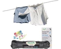 25M Extra Sterke Waslijn - 3,5 mm Dikte voor Binnen en Buiten met 20 Kleding Pinnen
