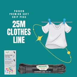25M Extra Sterke Waslijn - 3,5 mm Dikte voor Binnen en Buiten met 20 Kleding Pinnen — thumbnail 4