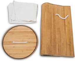 3x wasmand bamboe - wasbox met deksel - 70 liter - rond - 65 x 41 cm - natuur — thumbnail 5