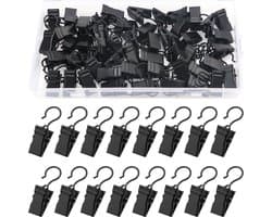 50 Stuks Gordijnclips Metalen Ophanghaken, Gordijnclips met Haken, Gordijnhangers Clips, voor Slaapkamer, Badkamer, Huisdecoratie, Zwart