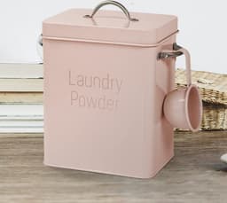 Waspoeder voor wasmiddel, box, wasmiddelbox met doseerlepel en schep, waspoederdoos, metalen opbergdoos, 4 liter, poeder opbergdoos (roze) — thumbnail 1
