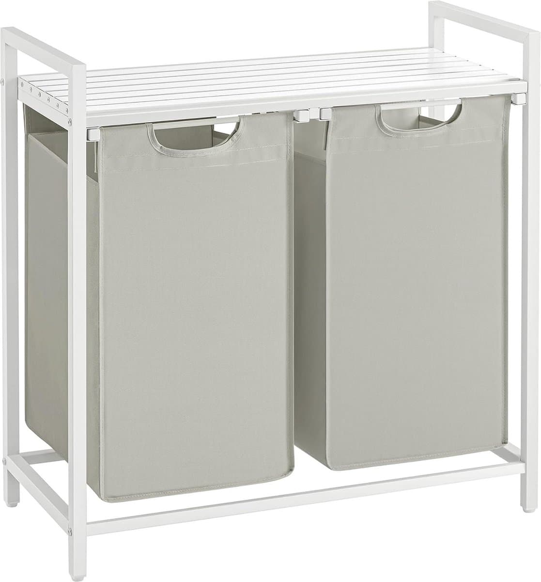 Wasmand 2 vakken – uitschuifbare wassorteerder met plank - 73 x 33 x 72 cm – metaal - Wit — afbeelding 1