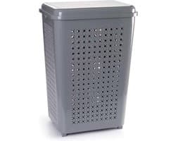 Plasticforte Wasmand met deksel - 50 liter - grijs - kunststof - 41x31x61 cm