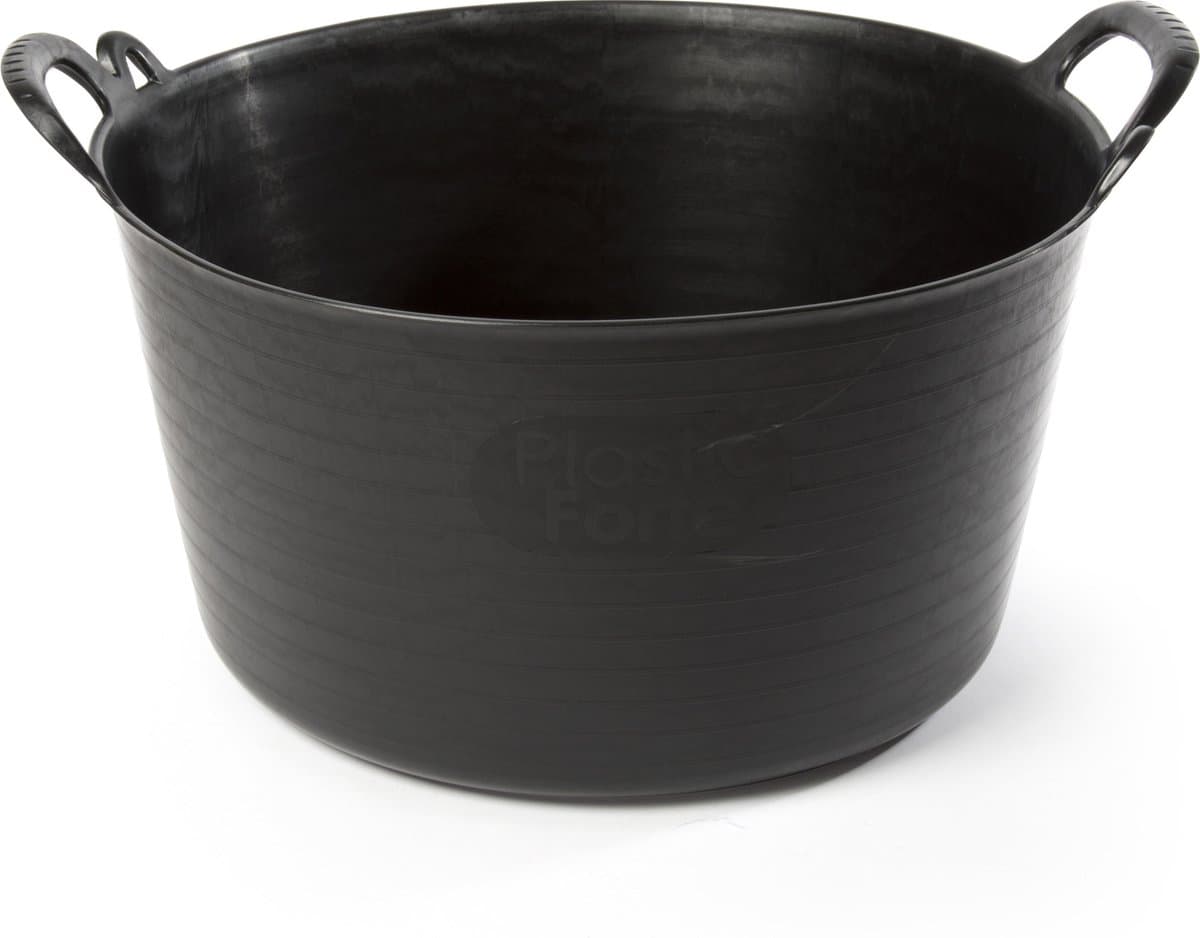 Plasticforte flexibele emmer/kuip - zwart - kunststof - rond - 26 liter - 49 x 44 x 22 cm - wasmanden - tuinafval - speelgoed — afbeelding 1