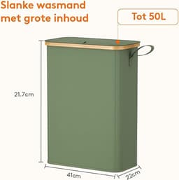 Smalle Wasmand Met Deksel 50L - Bamboe Wasbox Met Uitneembare Waszak En Handgreep - Ruimtebesparende Laundry Basket Voor Slaapkamer, Badkamer En Wasruimte - Stijlvolle Wasverzamelaar — thumbnail 4
