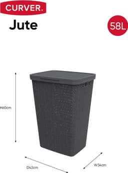 Curver Jute Wasmand met deksel - 58 liter - 2 stuks - Donkergrijs — thumbnail 2