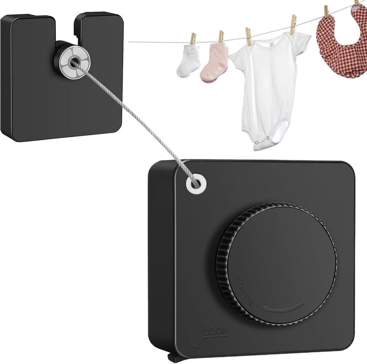 Ingebouwde Waslijn - Oprolbare Drooglijn - Ruimtebesparend Droogrek - Anti-doorzak Ontwerp - 48 Meter Lang - Zilver — afbeelding 1