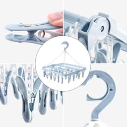 Opvouwbaar hangend kledingrek met 32 klemmen - kleerhangers - kleerhangers kunststof - Multifunctioneel windbestendig droogrek - Droogrek voor sokken en ondergoed - Huishoudelijk plastic kledingdroogrek - Hangend droogrek - blauw — thumbnail 5
