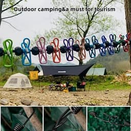 Antislip-waslijn – 1,8 m met 12 klemmen & 13 kralen (rekbaar tot ca. 3 m) – Elastisch koord met antislipklemmen – Montage zonder boren – klemmen Kampeeraccessoire – Draagbare waslijn voor op reis, de camping, thuis en in de tuin — thumbnail 2