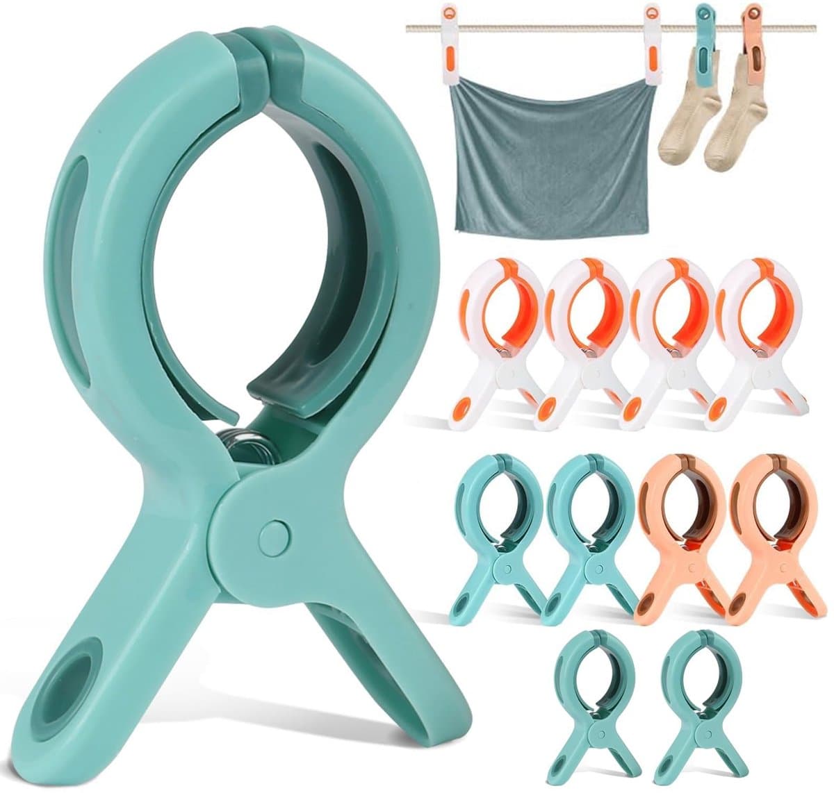 Dailygoods- Strandhanddoekclips 10 stuks - Winddichte Handdoekharingen - Antislip Wasknijpers - Grote Grip - Kunststof - 10,6 x 6 x 2,2 cm - Handdoekclips — afbeelding 1