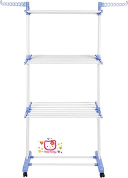 Mobiel Wasrek - Droogtoren Opvouwbaar - Kleding Drogen - Met Zijvleugels - 75 x 64 x 170 cm - Blauw Wit — thumbnail 2