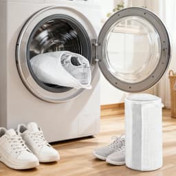 Dailygoods - 2 stuks schoenenwasmachinezakken voor droger en wasmachine, zachte vezels, 360° reiniging, herbruikbare waszak voor sneakers en tennisschoenen (wit) — thumbnail 2
