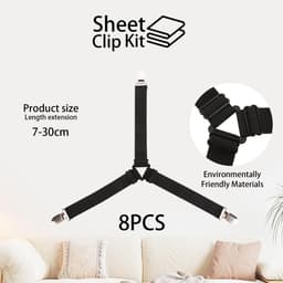 Dailygoods - Bedlakenhouders, set van 8 stuks, verstelbare bedbevestigingen, zwart, 24 stuks, dekbedovertrek, clips, wit, elastisch, voor laken, matras, strijkplank, bank — thumbnail 5