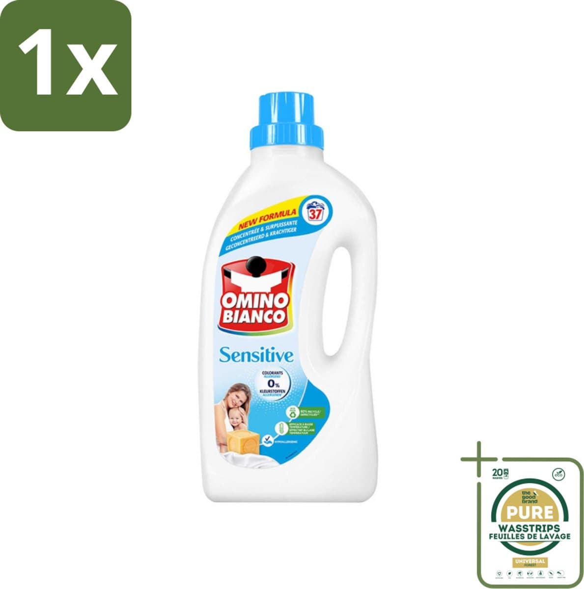1 x Omino Bianco - Gevoelig - Wasmiddel - Witte & Gekleurde Was - 37 Wasbeurten- Gevoelige Huid - Hypoallergene Wasmiddel - Wasmiddel Zonder Allergenen - Wasmiddel Zonder Kleurstof - Huidvriendelijk Wasmiddel — afbeelding 1