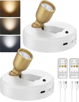 Draadloze spotlight met afstandsbediening, 4000 mAh accu, 3 kleurtemperaturen, oplaadbare wandspot, led-spots, accu voor schilderijen, kunst, planten, portretten (wit, set van 2) — thumbnail 2