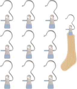 Wasknijpers met Haak - Klemmen Hangers - Kleding Drogen - Roestvrij Staal - 10 Stuks - Zilver — thumbnail 1