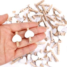 100 Houten Hartvormige Fotoklemmetjes met 30m Touw voor Kaarten, Decoratie en Knutselen — thumbnail 3