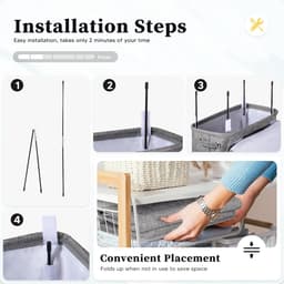 Wasmand met Deksel 46L Wasverzamelaar met Lange Handgreep Opvouwbare Dunne Wasmachine Multifunctioneel Opbergmand, Afneembare Deksel, Voor Wasruimte, Slaapkamer, Badkamer (Grijs) — thumbnail 4