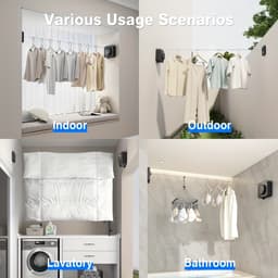 Lzwintrading - Waslijn Uittrekbaar Buiten - Waslijndraad met Stalen Kern - Voor Muur Geen Doorhangen - 4,8 M Lange Staalkabel - Voor Badkamer Bijkeuken Balkon Tuin - Zwart — thumbnail 4
