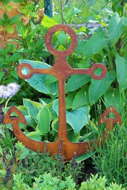 Tuinplug Anker - Bodemanker Decoratie - Tuin Aankleden - Handgemaakt Uniek Stuk - 54 x 46 cm - Roest Patina — thumbnail 1