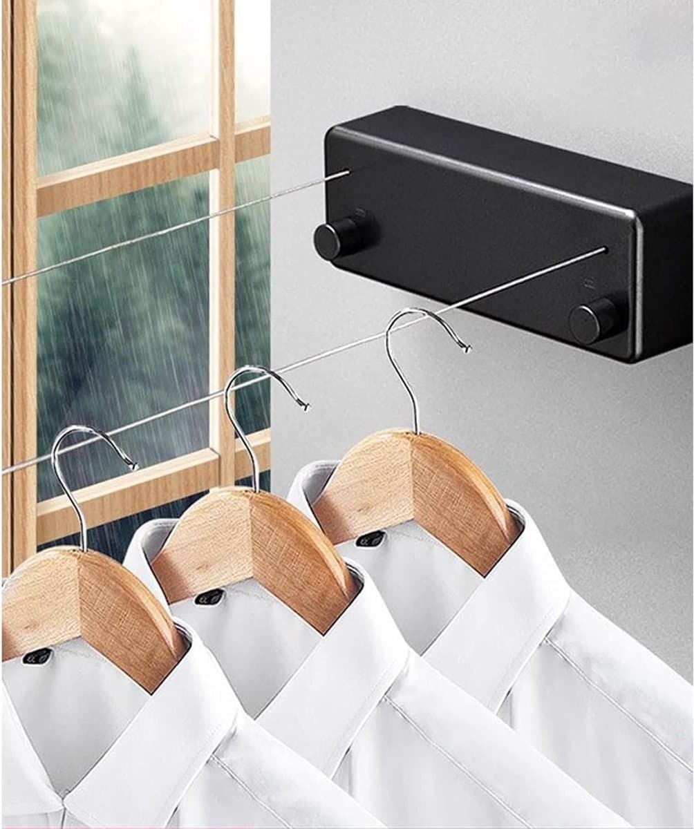 Intrekbare Waslijn - Droogrek Ophanglijn - Kleding Drogen - Dubbele Verstelbare Lijn - 4.2 meter - Zwart — afbeelding 1