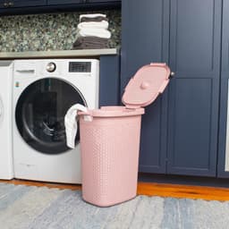 Wasmand met Deksel - Kledingmand Riet - Ruimte Besparen - Geventileerd Ontwerp - 60 Liter Capaciteit - Roze — thumbnail 3