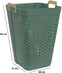 5Five zeer ruime wasmand Kolos - 2x - groen - 74 liter - 44 x 64 cm - kunststof - wasbox - mand voor wasgoed - badkamer - met handvatten — thumbnail 4