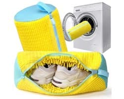 Waszak voor schoenen – waszak voor schoenen met villositeiten, schoenentas voor wasmachine met ritssluiting, herbruikbaar, waszakken voor sneakers (geel/verpakking van 2)