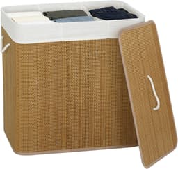 HOMCOM Laundry Hamper-Bambus-60L x 40B x 60H cm-Braun — thumbnail 1