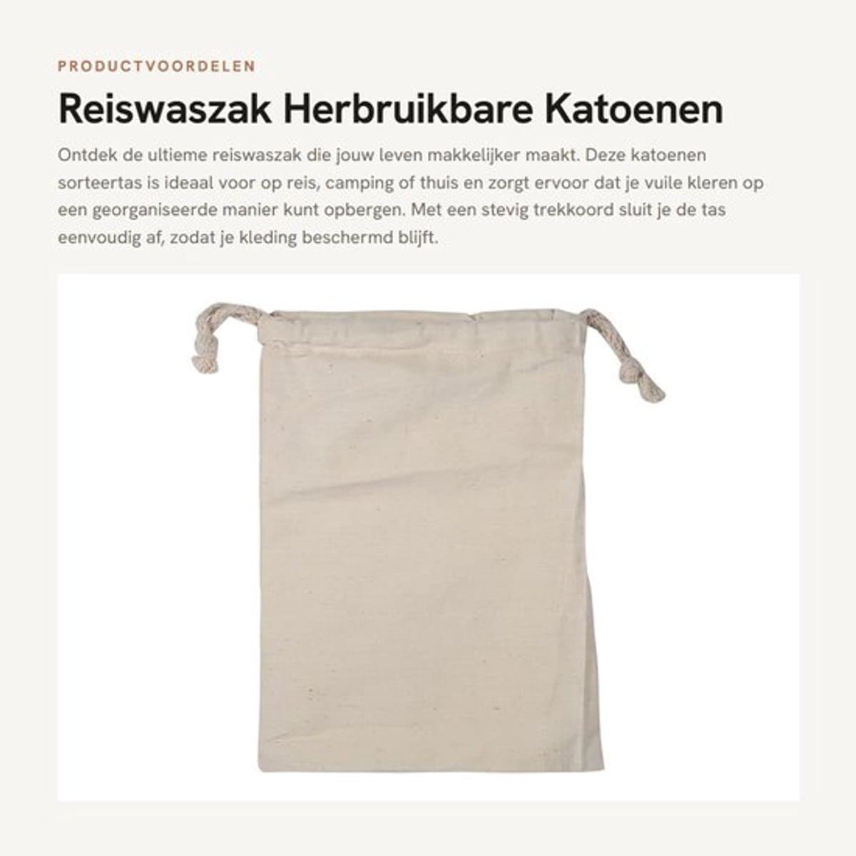 Reiswaszak Katoen - Opbergtas voor Vuile Kleren - Multifunctioneel - Lichtgewicht - Duurzaam - Zacht en Huidvriendelijk (30 * 40cm) - Waszak — afbeelding 1
